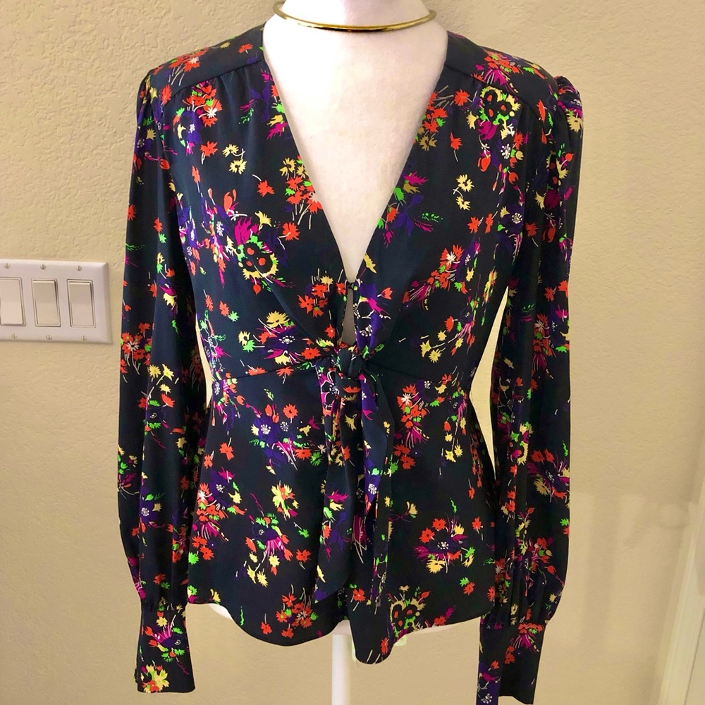 Veronica Beard Black Floral Blouse